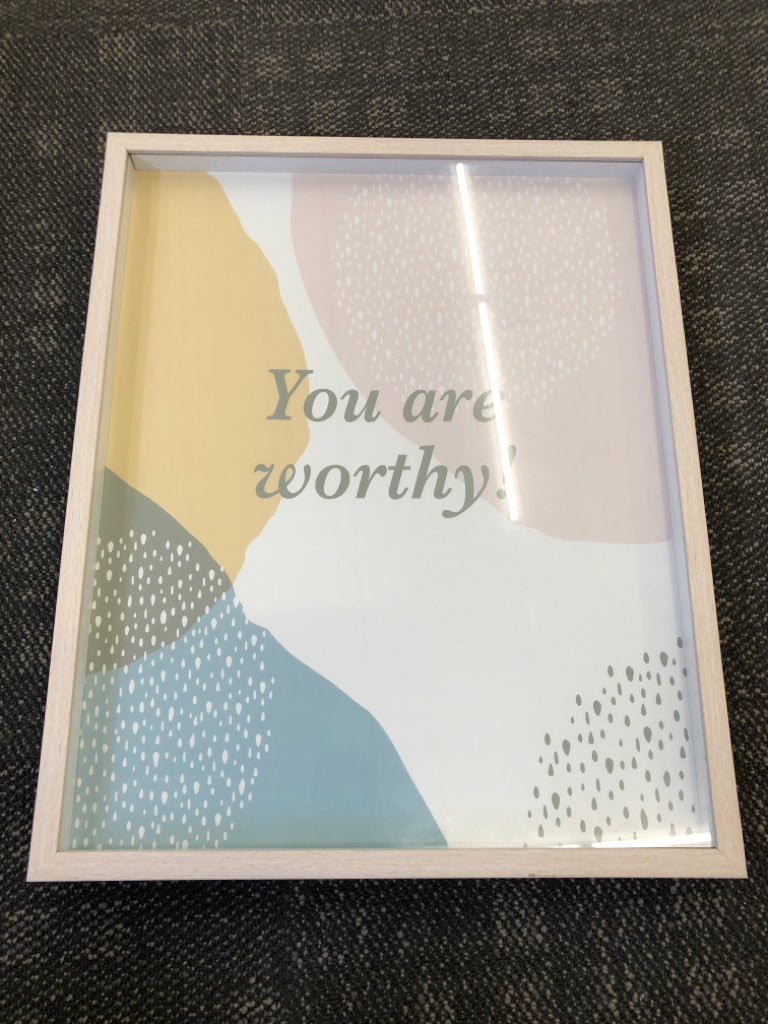 YOU ARE WORTHY - SHADOW BOX COLORFUL BACKGROUND WALL ART.
