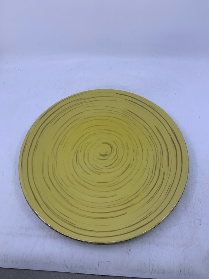 YELLOW W/ BROWN SWIRL SERVING PLATTER.