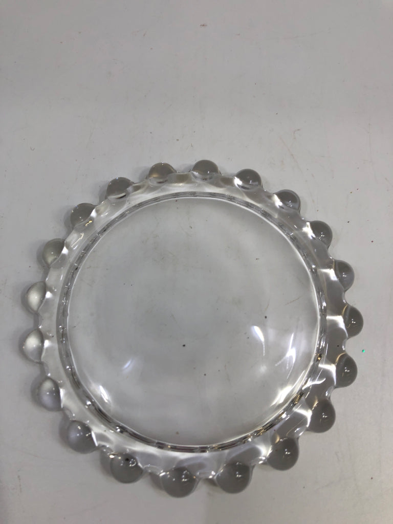 BEADED RIM GLASS CANDLE PLATE.