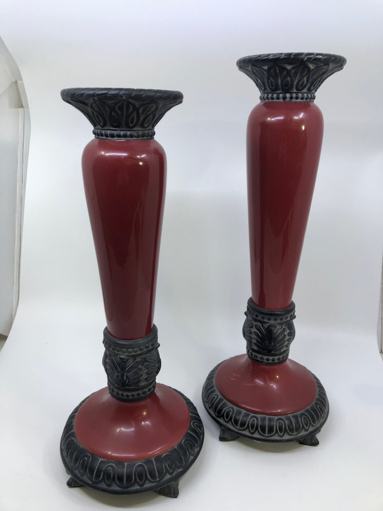 2PC FITZ & FLOYD RED CANDLE HOLDER.