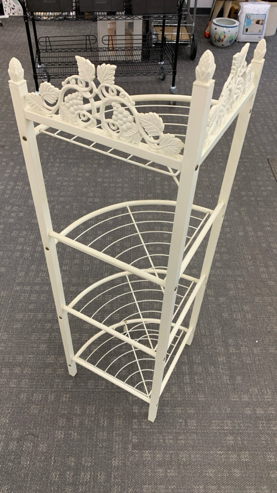 4 TIER CREAM METAL CORNER SHELF.