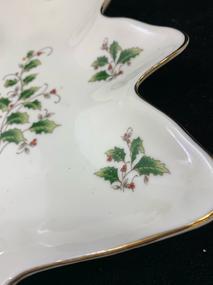 CHRISTMAS TREE PLATE W/HOLLY "HOLLY HOLIDAY" ROYAL LIMITED.