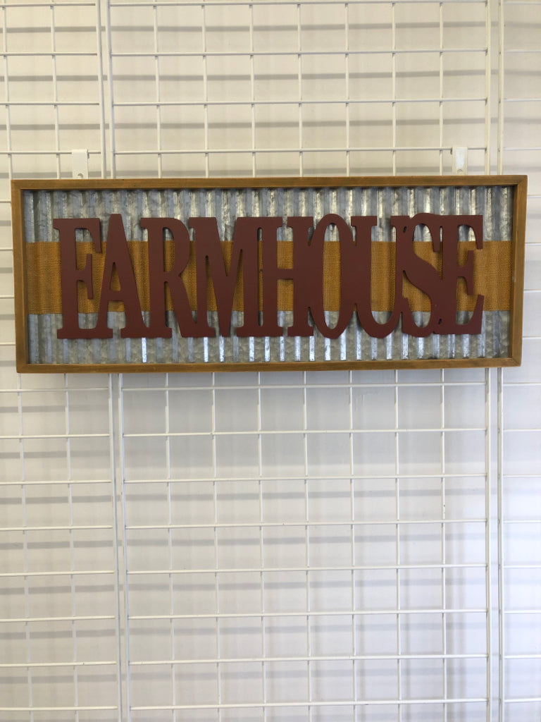FARMHOUSE SIGN W/METAL WAVY BACKGROUND+TAN FRAME.