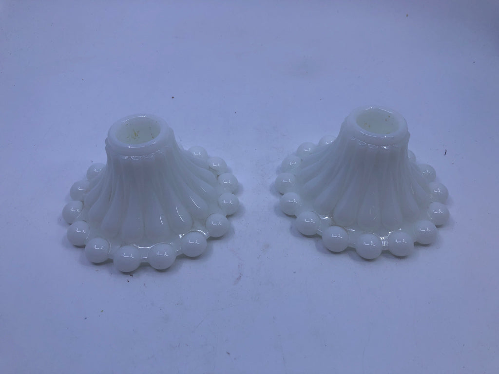 2 VTG BEADED EDGE TAPER CANDLE HOLDER.