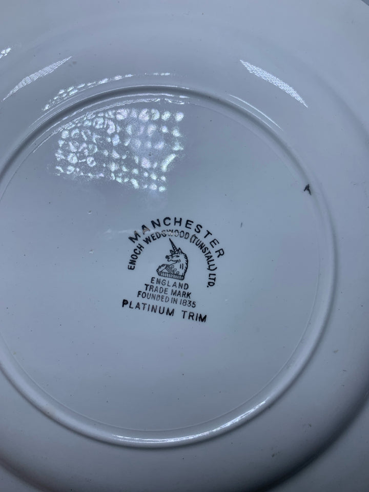 6 VTG MANCHESTER DINNER PLATES SILVER RIM.