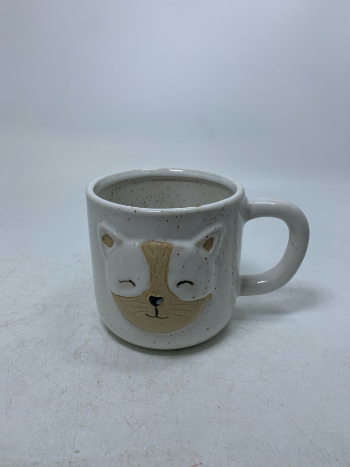 SPECKLED EMBOSSED CAT FACE SUNDAY MORNING CERAMICS MUG.