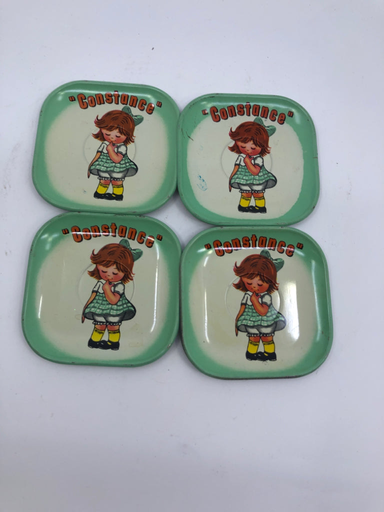 4 SMALL METAL VTG PLATES.