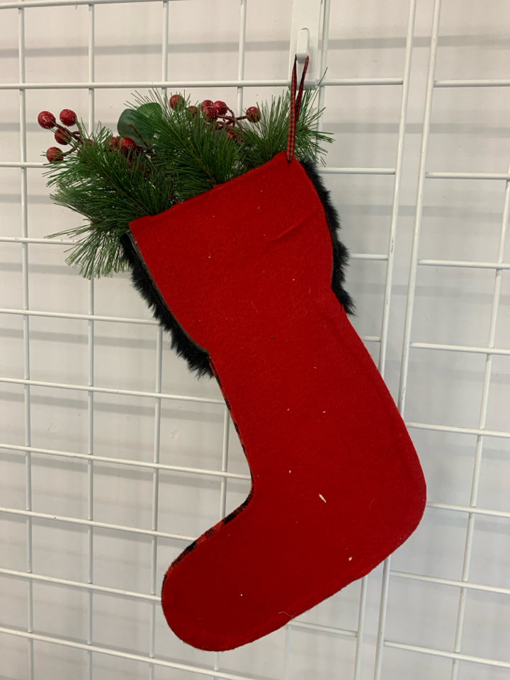 DECORATED PLAID STOCKING WALL HANGING.