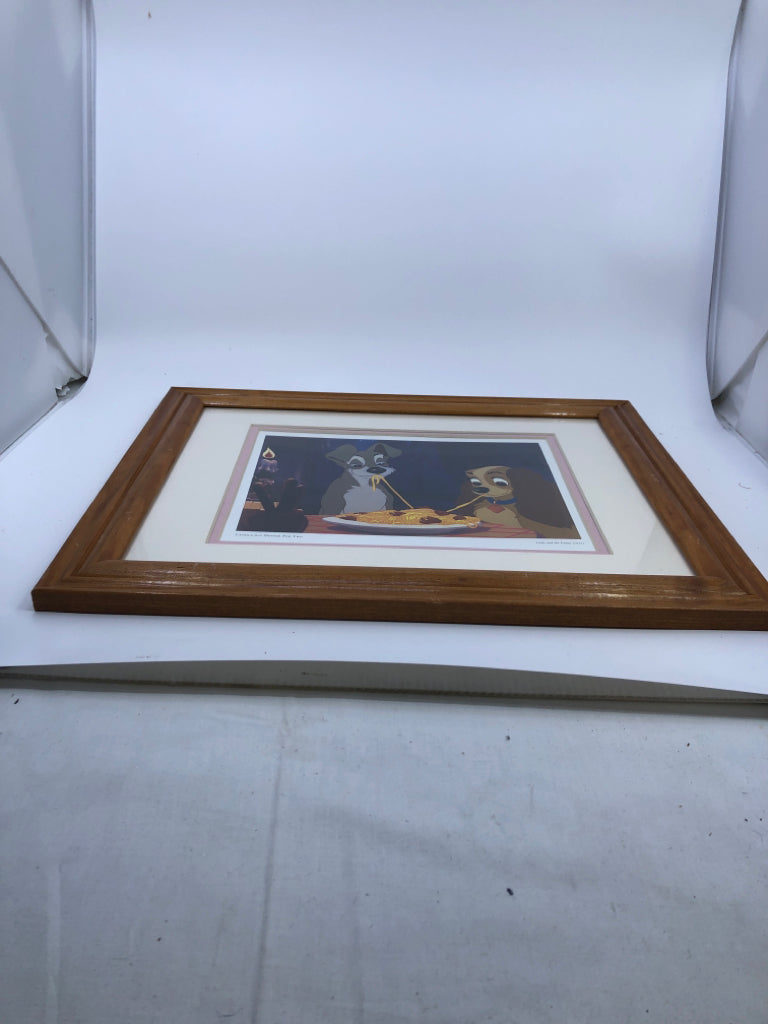 CANDLE-LIT DINNER FOR 2-LADY AND THE TRAMP FRAMED PRINT.
