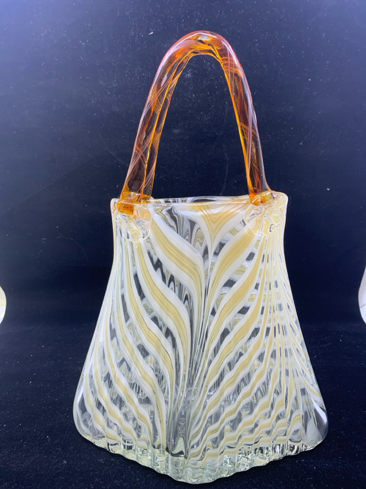 HEAVY GLASS CREAM DECORATIVE PURSE.