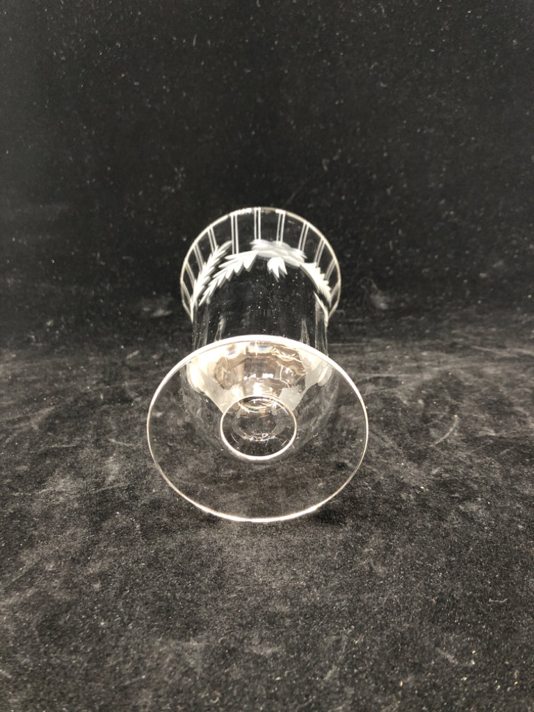 6 VTG FOOTED ETCHED FLORAL TUMBLERS.