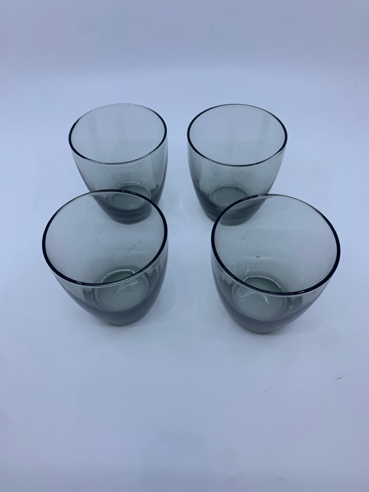 4 HEAVY BOTTOM DARK JUICE GLASSES.