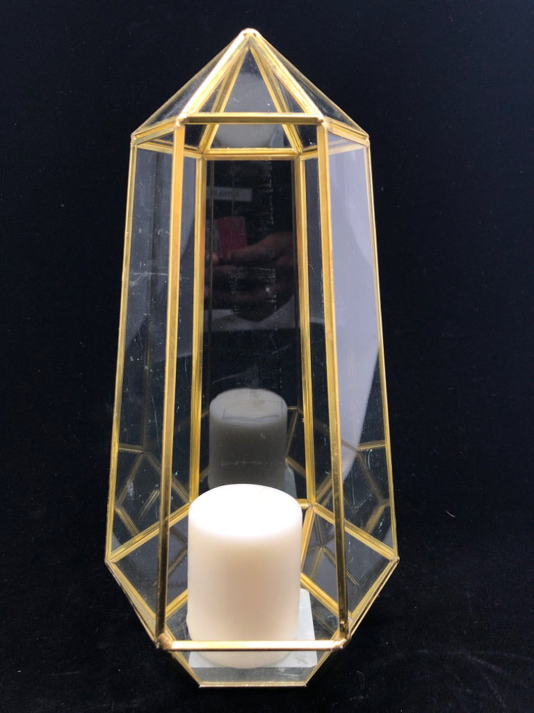 GOLD LINED GLASS TERRARIUM W/CANDLE.