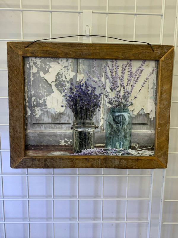 FLORAL IN MASON JARS FRAMED WALL HANGING.