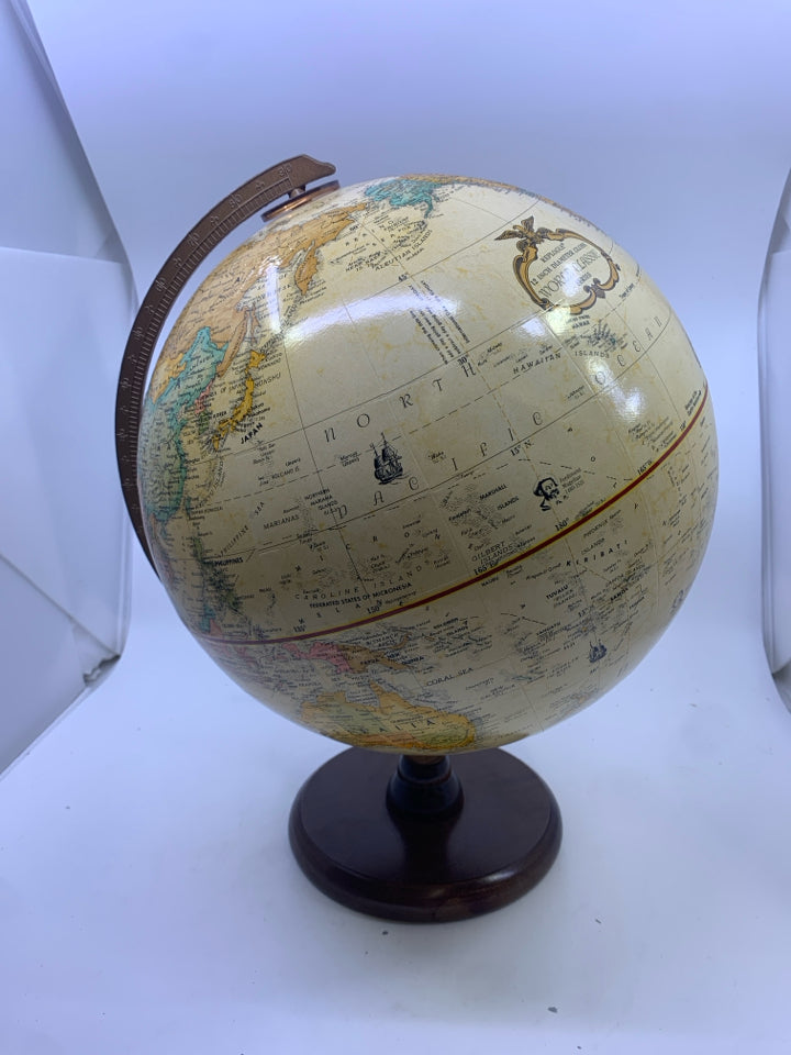 GLOBE ON WOOD BASE.
