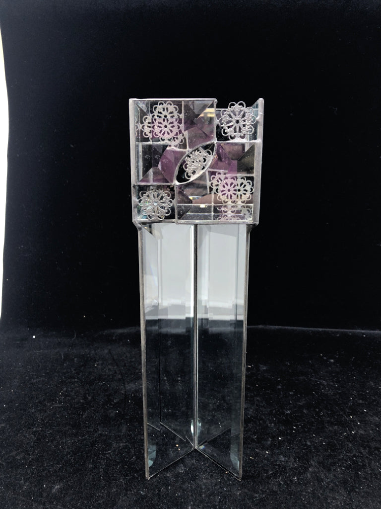 GLASS PRISM TALL SQUARE CANDLE HOLDER.