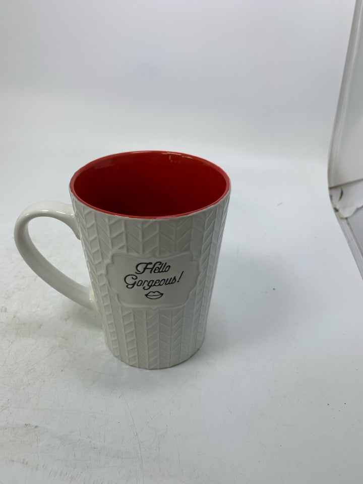 TEXTURED HELLO GORGEOUS MUG.