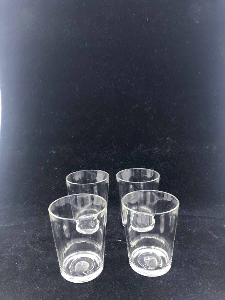 4 HORSESHOE BOTTOM JUICE GLASSES.