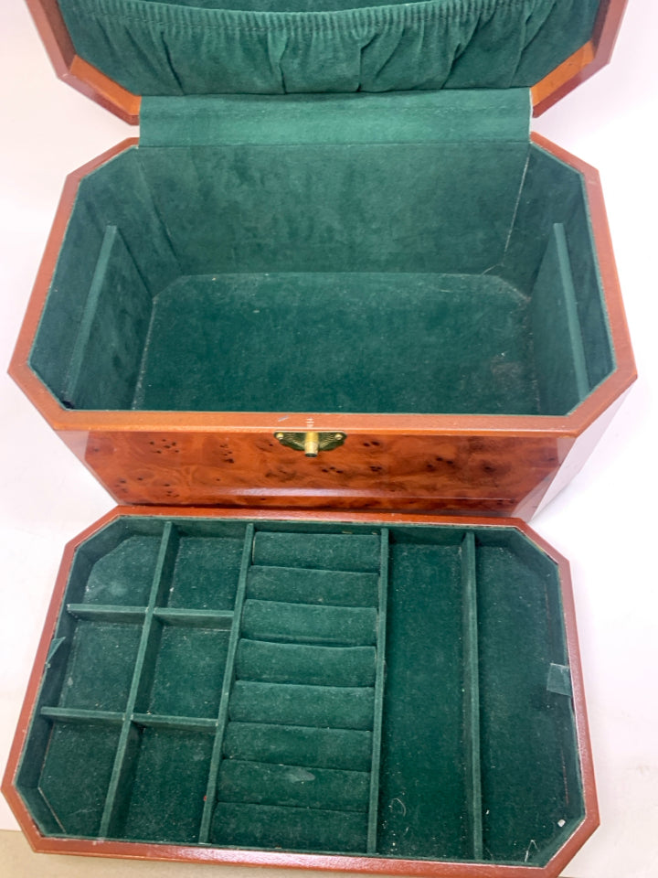 FAUX WOOD JEWELRY BOX W/ DEEP BOTTOM.