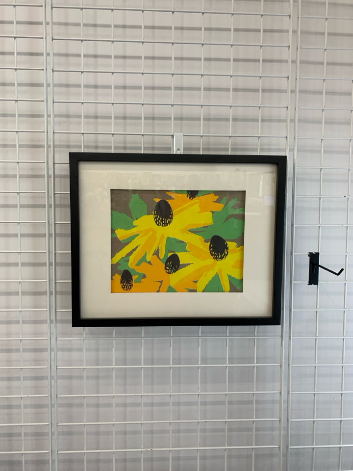 ABSTRACT SUNFLOWER PRINT IN BLACK FRAME.