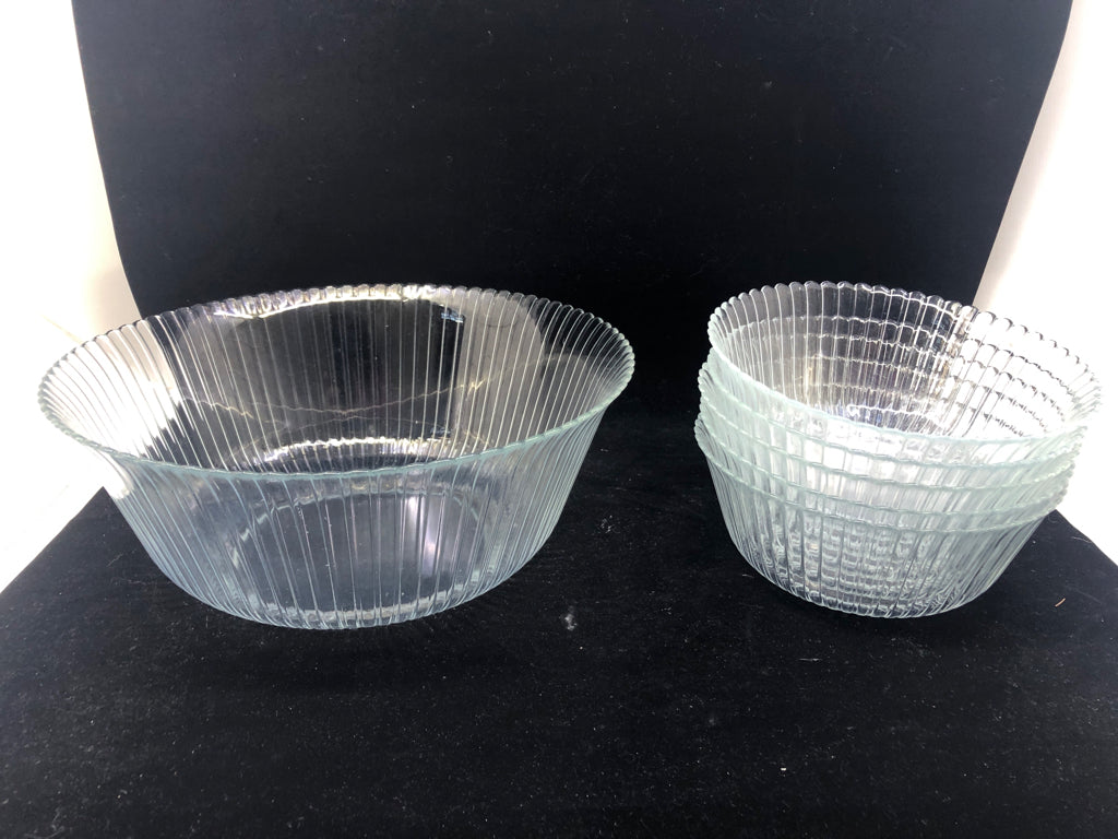 6PC RIBBED SCALLOP EDGE SALAD BOWL SET- SERVING BOWL, 5 BOWLS.