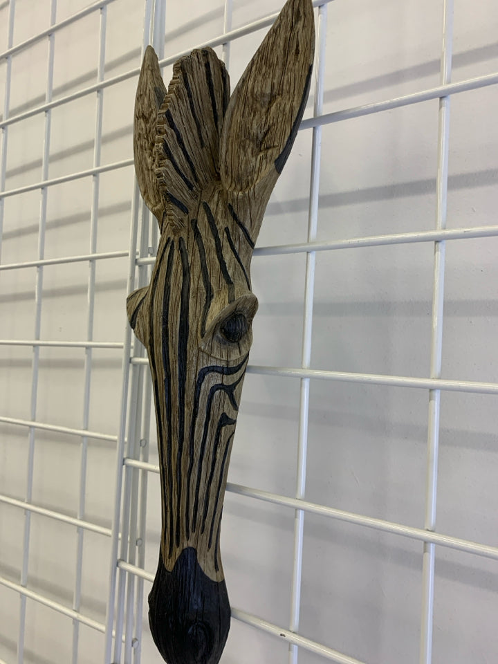 WOOD ZEBRA HEAD WALL DECOR.