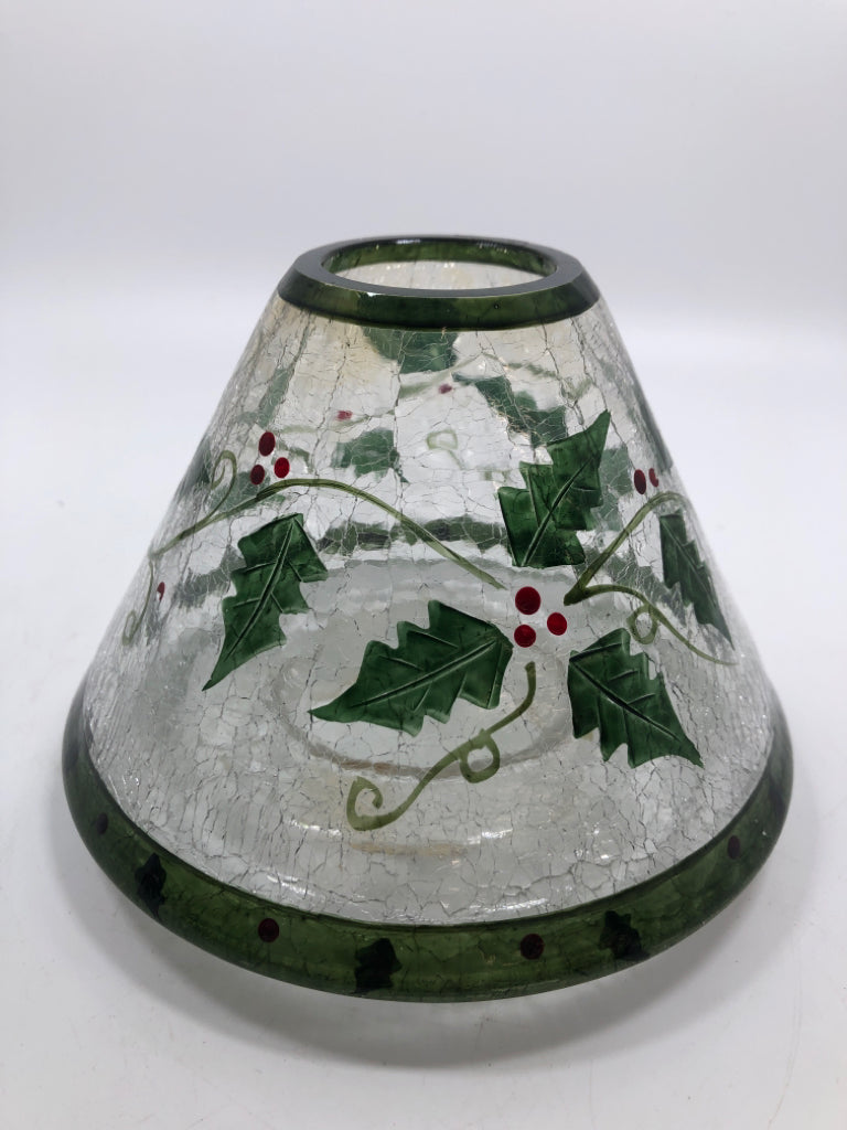 GLASS CANDLE SHADE W/HOLLY