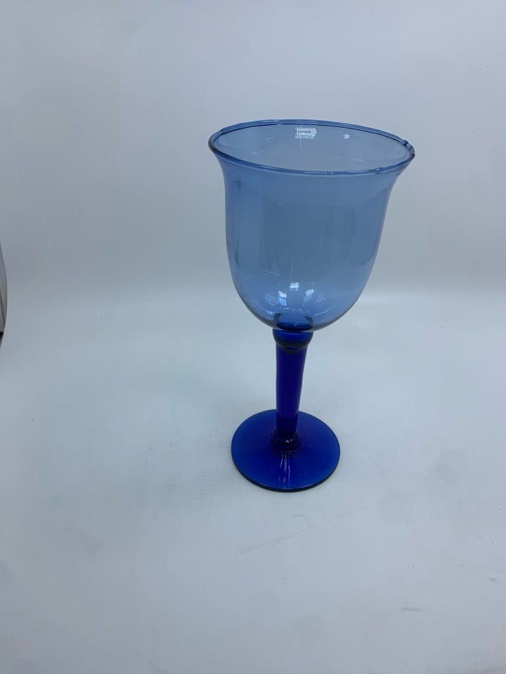 COBALT BLUE GLASS CANDLE HOLDER.