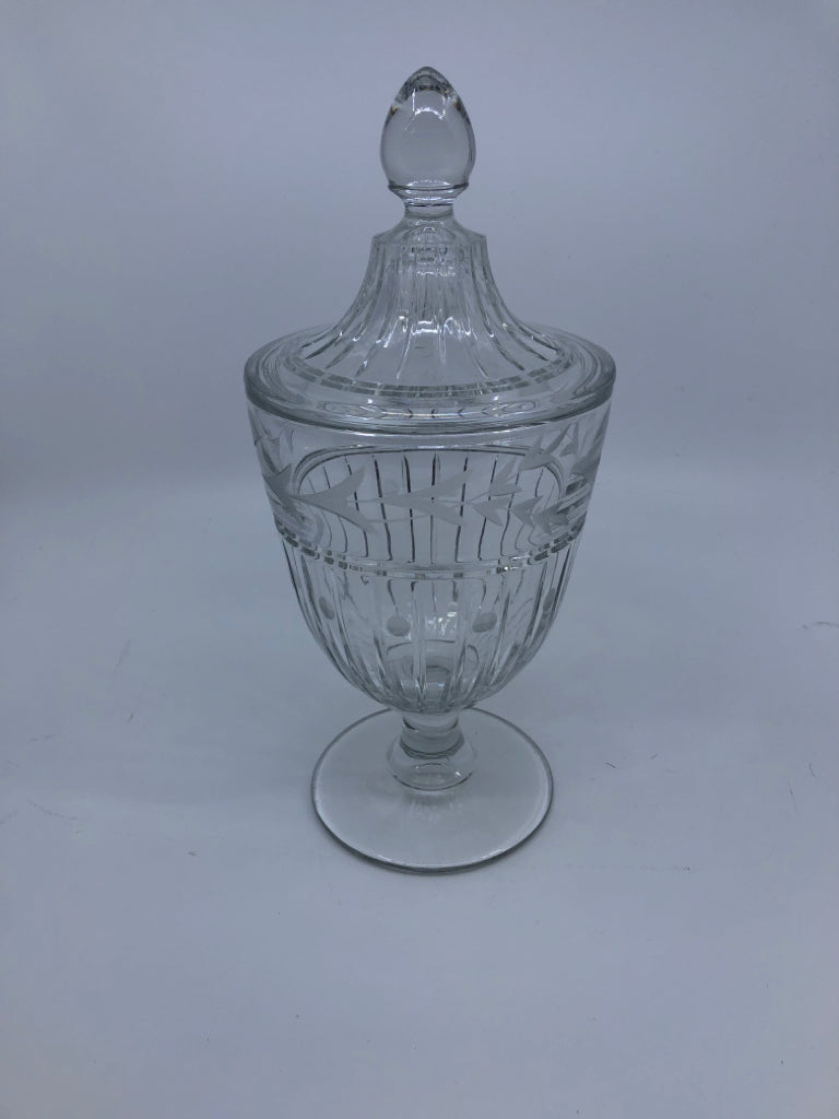 FOOTED ETCHED DOTTED CANDY DISH.