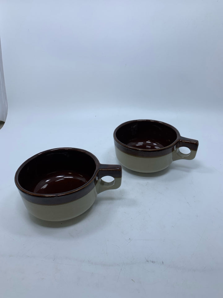 2 STONEWARE SOUP MUGS.
