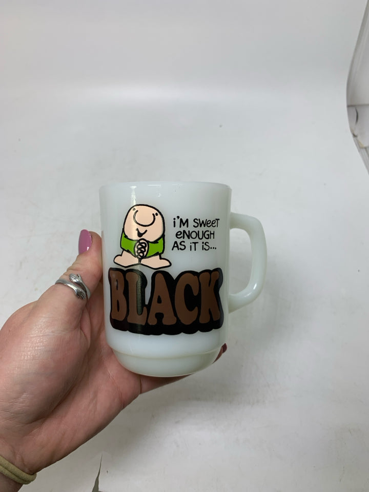 VTG MILK GLASS I'M SWEET ENOUGH MUG.