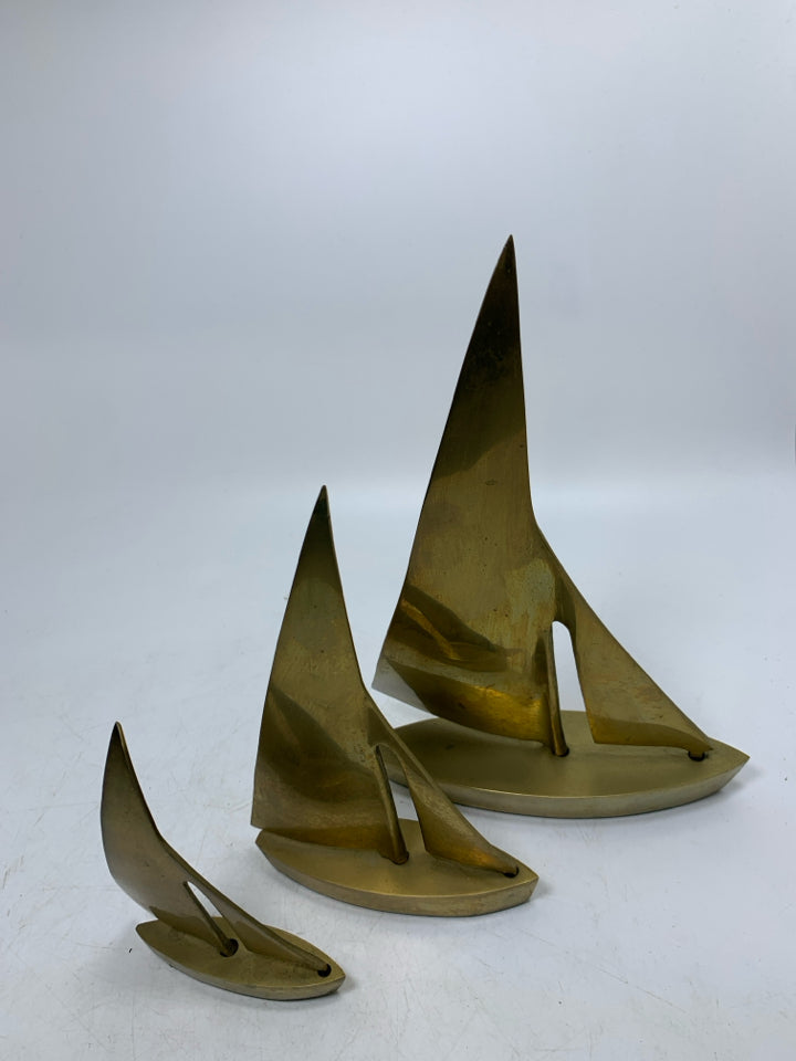 3 VTG BRASS SAIL BOAT SCULPTURES.