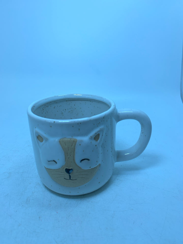 SPECKLED EMBOSSED CAT FACE SUNDAY MORNING CERAMICS MUG.