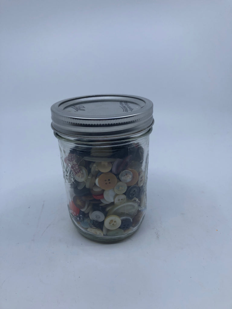 BUTTONS IN A BALL JAR.