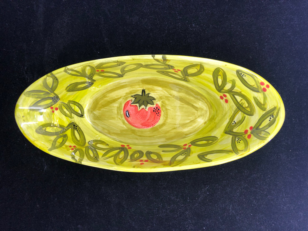 GREEN OVAL SERVER W TOMATOES.