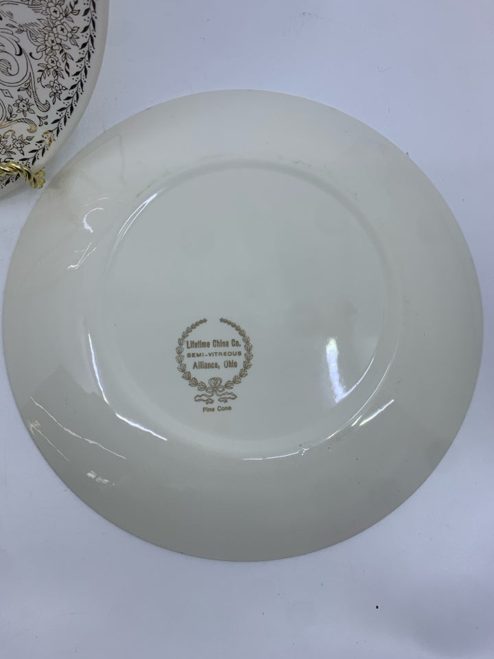 2 VTG PINE CONE BEIGE,GOLD,PINK,GREEN DINNER PLATES.