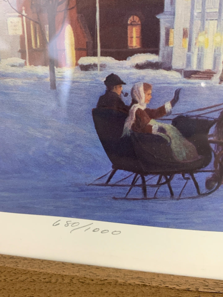 A PRINT OF CHILDREN BUILDING A SNOWMAN "HOTEL BARRE" BY FRANK BLY WALL ART.