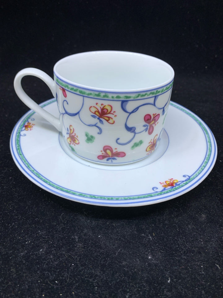 COVENTRY BLUE AND ORANGE FLORAL TEACUP AND SAUCER.