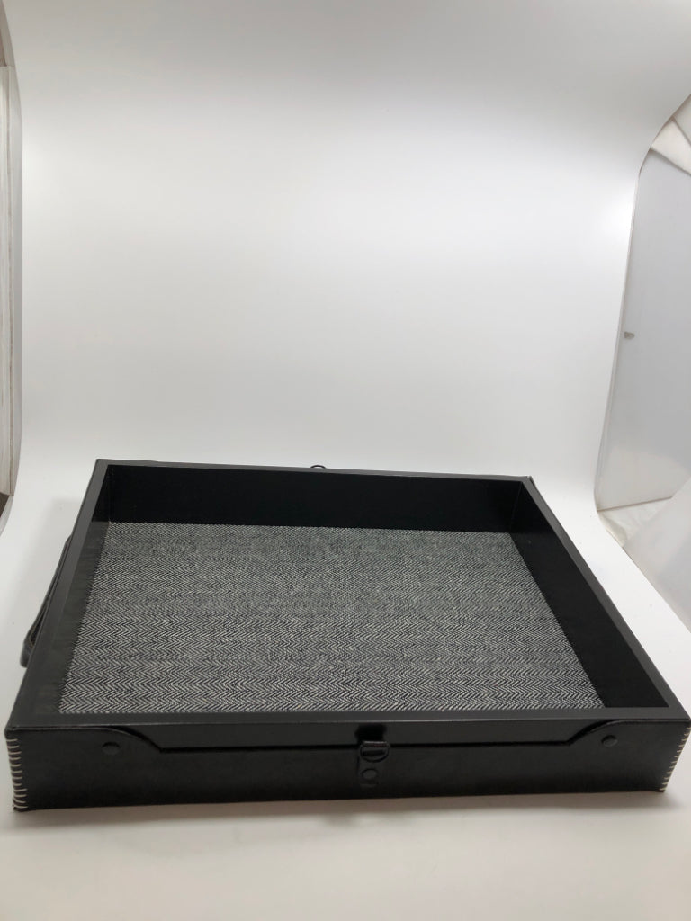 FAUX LEATHER DECORATIVE TRAY W/ HERRINGBONE LINING.