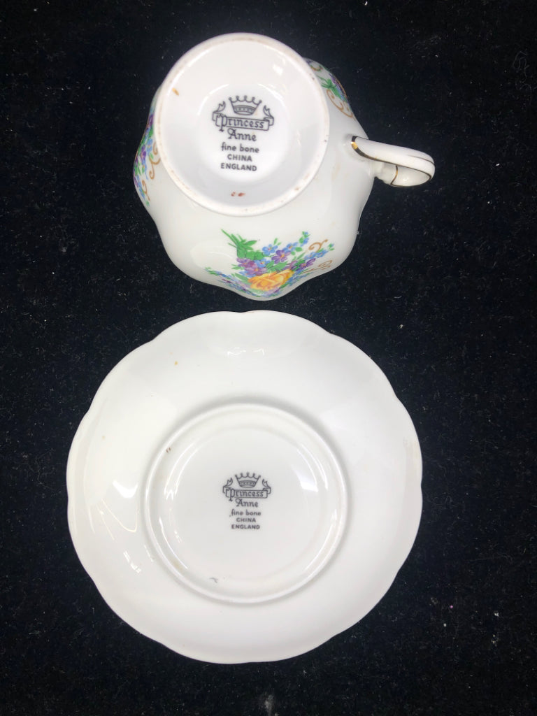 VTG CUP + SAUCER HAPPY ANNIVERSARY YELLOW ROSES/CANDLES.