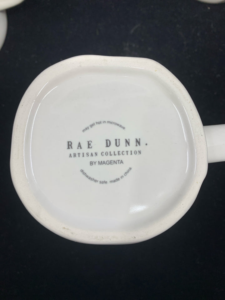 RAE DUNN 1-4 WHITE MUGS.