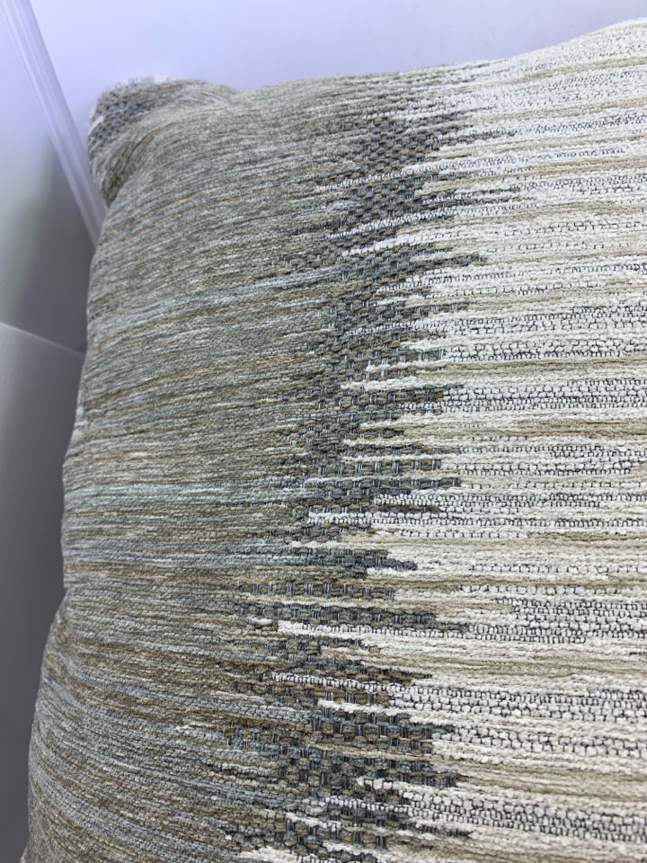 LARGE WHITE & GRAY PILLOW W/LINE DESIGN.