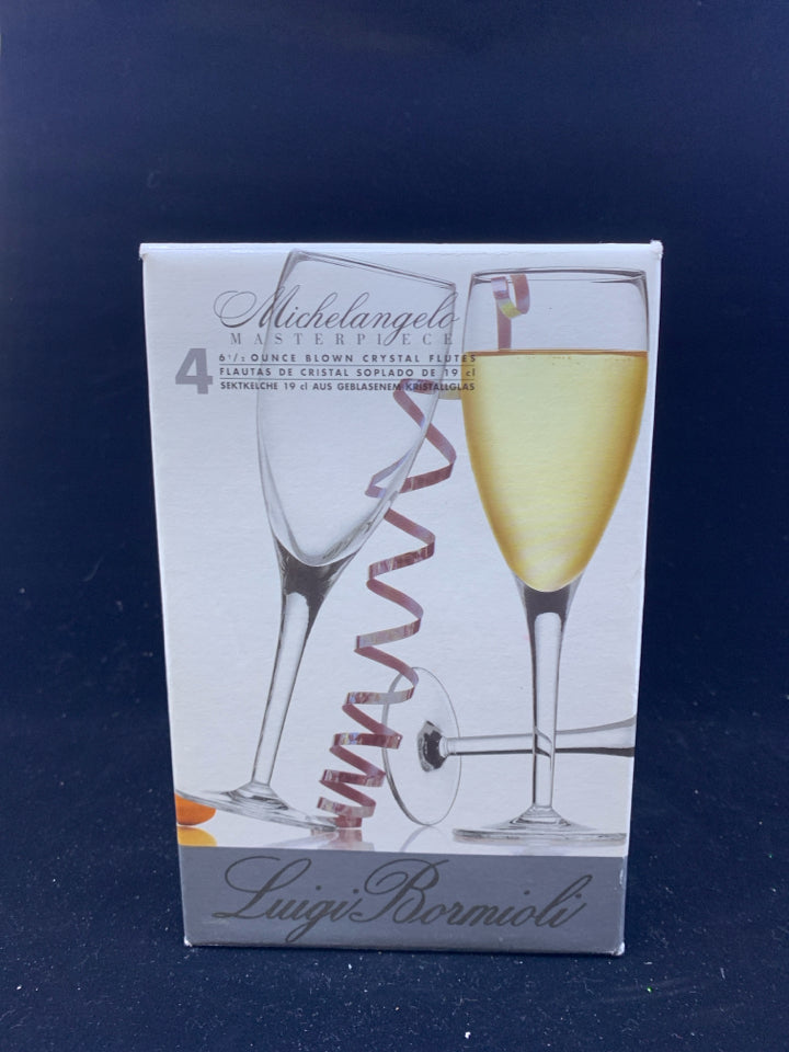 NIB 4 MICHELANGELO BLOWN CRYSTAL CHAMPAGNE FLUTE GLASSES.