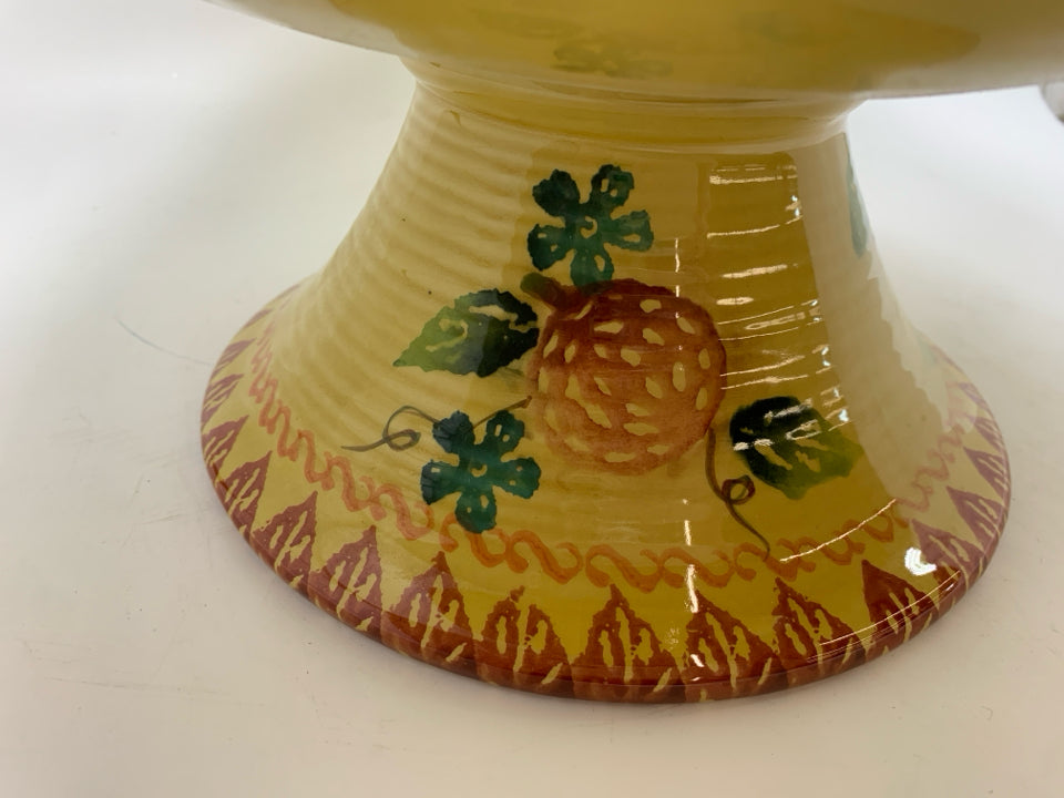 FRUIT PAINTED PEDESTAL BOWL.