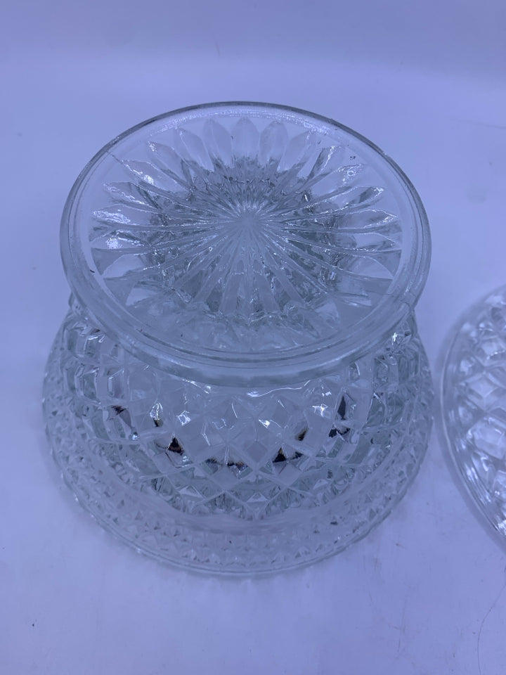LARGE CUT GLASS FOOTED COVERED CANDY BOWL.