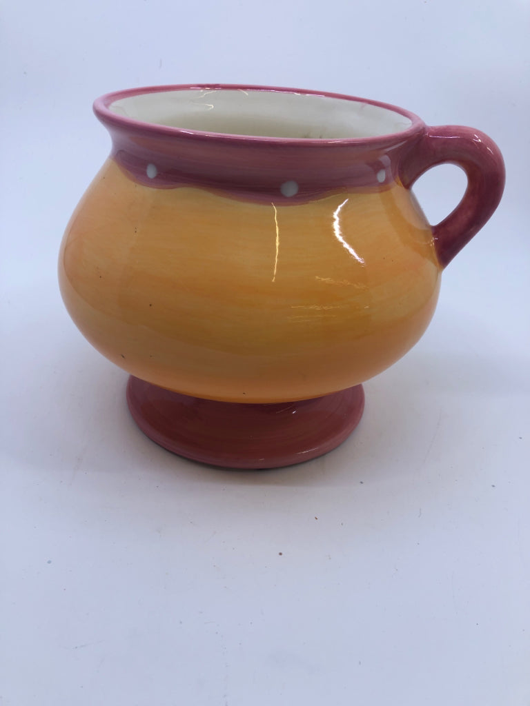 PINK/ORANGE FOOTED CERAMIC PLANTER.