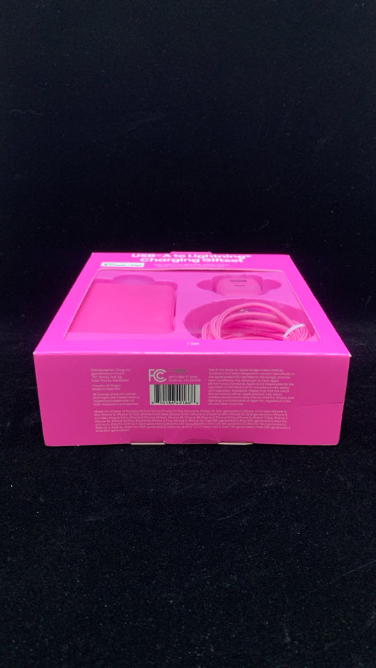 NIB PINK USB-A CHARGING GIFT SET.