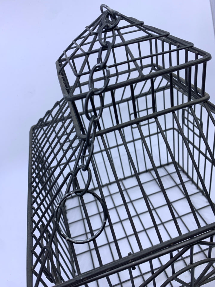 GREY METAL HANGING DECOR BIRDCAGE.