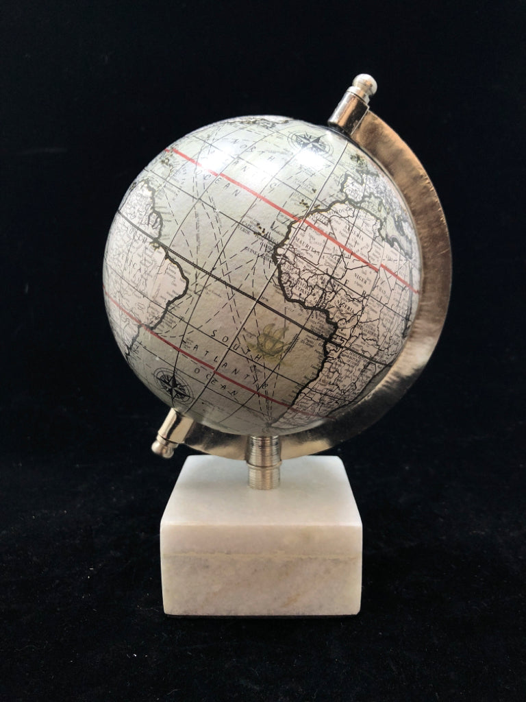 MUTED SM DESK GLOBE W/STONE BASE.
