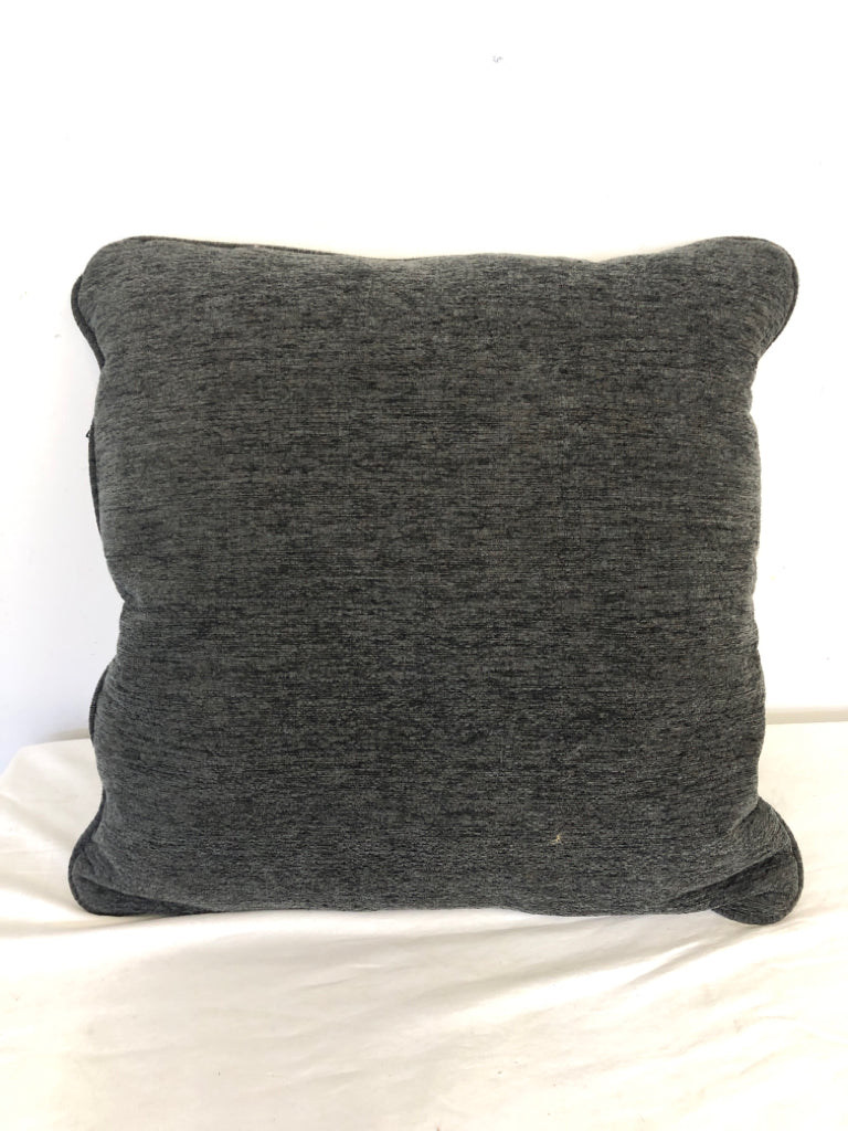 GRAY WITH GOLD,BROWN,GREEN,BLACK HEXAGON SHAPES PILLOW.